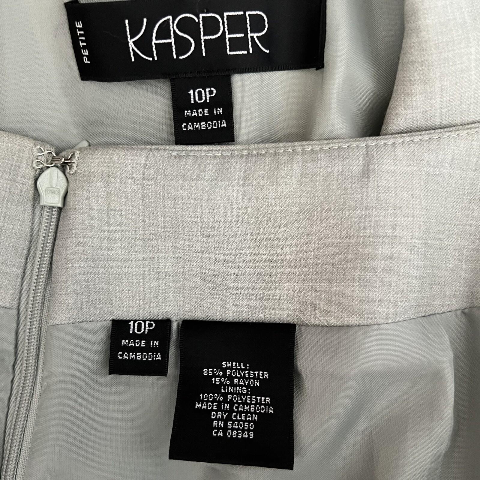 Kasper Women Polyester Rayon Skirt Suit 10P Light Gray Notch Collar Lined 2PC