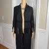 MSGM Milano Cotton Linen Tunic Size S/M Black Fringe Open Front Mid Length