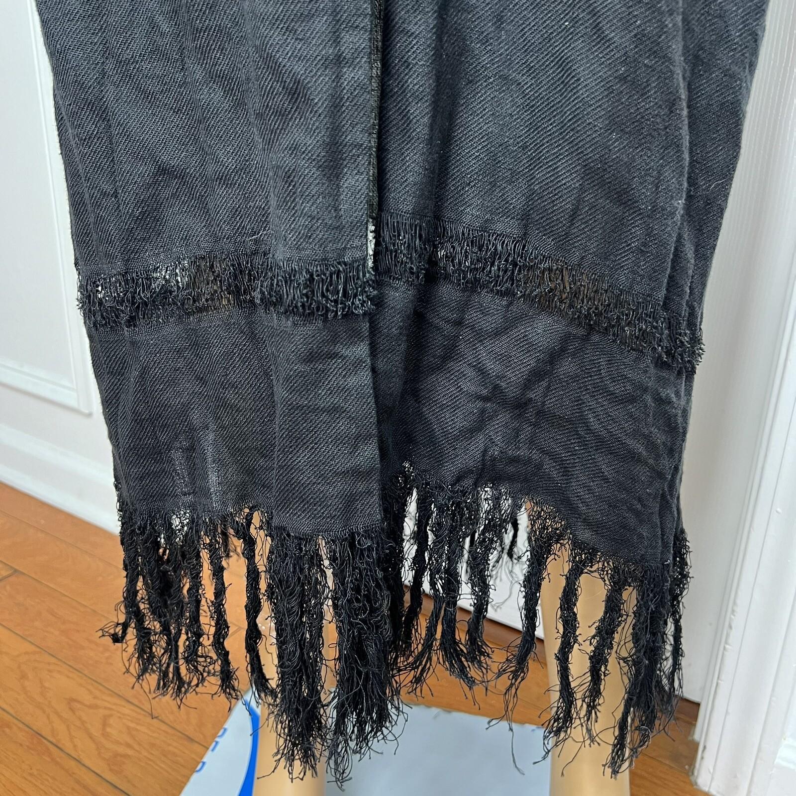MSGM Milano Cotton Linen Tunic Size S/M Black Fringe Open Front Mid Length