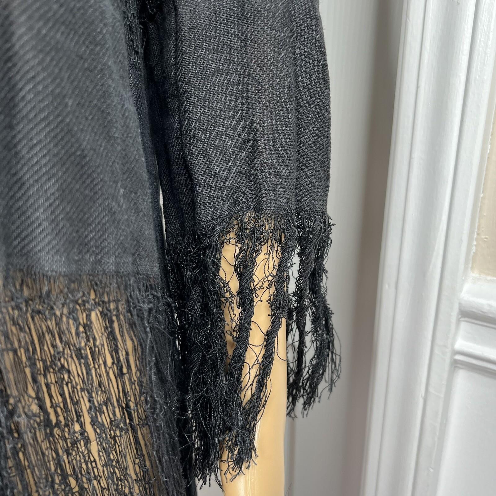 MSGM Milano Cotton Linen Tunic Size S/M Black Fringe Open Front Mid Length