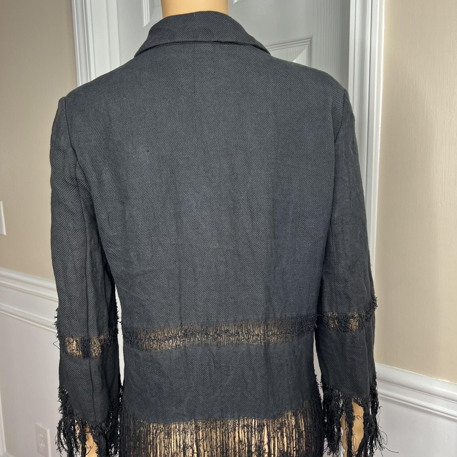 MSGM Milano Cotton Linen Tunic Size S/M Black Fringe Open Front Mid Length