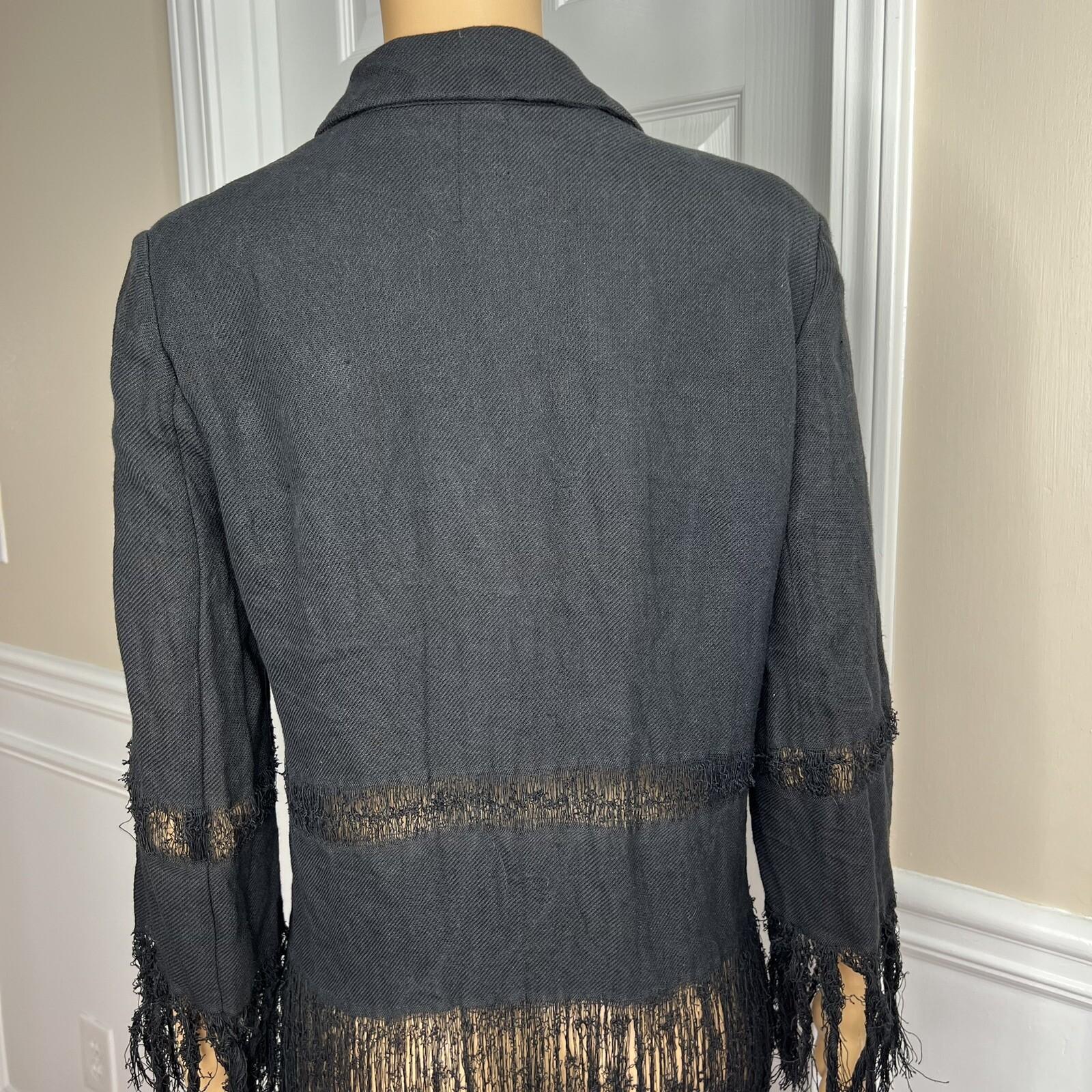 MSGM Milano Cotton Linen Tunic Size S/M Black Fringe Open Front Mid Length