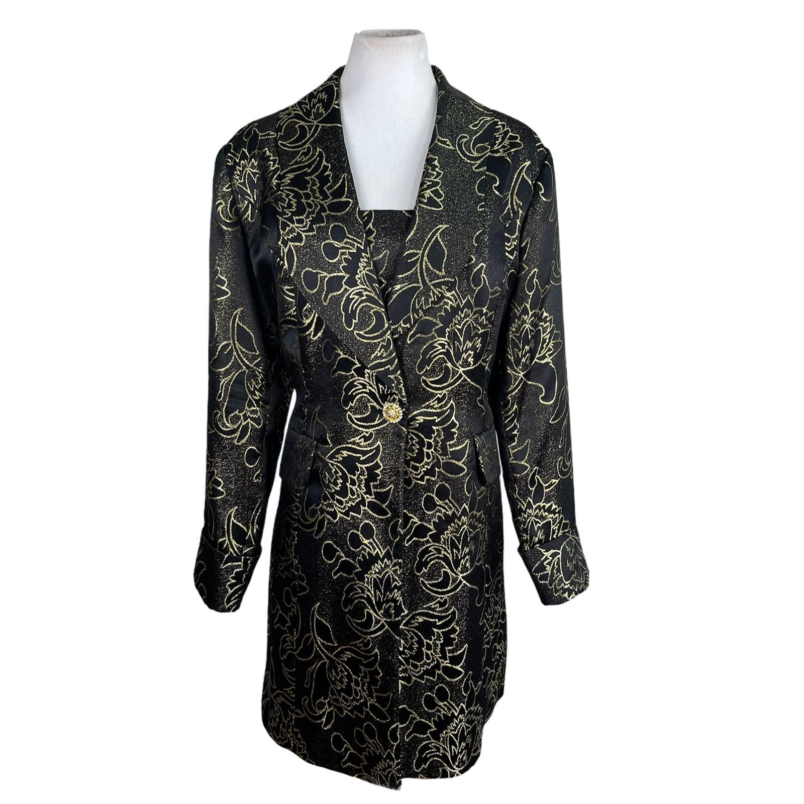 TERRAMINA Polyester Metallic Blazer Size 20 Black Gold Mid Length Lined 1PC