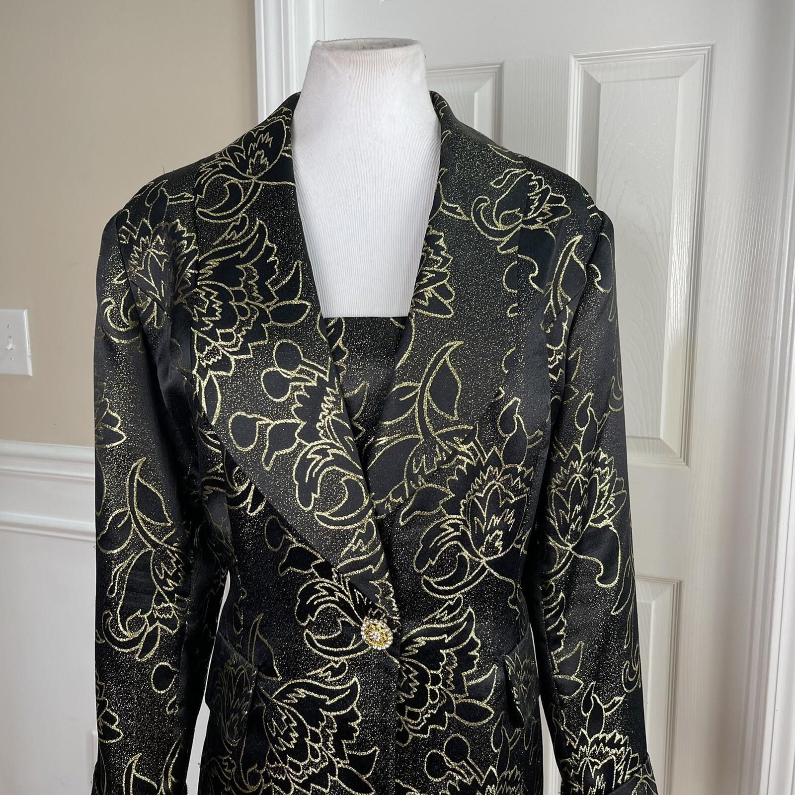 TERRAMINA Polyester Metallic Blazer Size 20 Black Gold Mid Length Lined 1PC