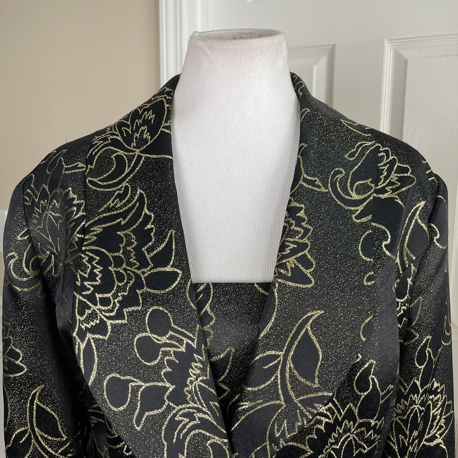 TERRAMINA Polyester Metallic Blazer Size 20 Black Gold Mid Length Lined 1PC