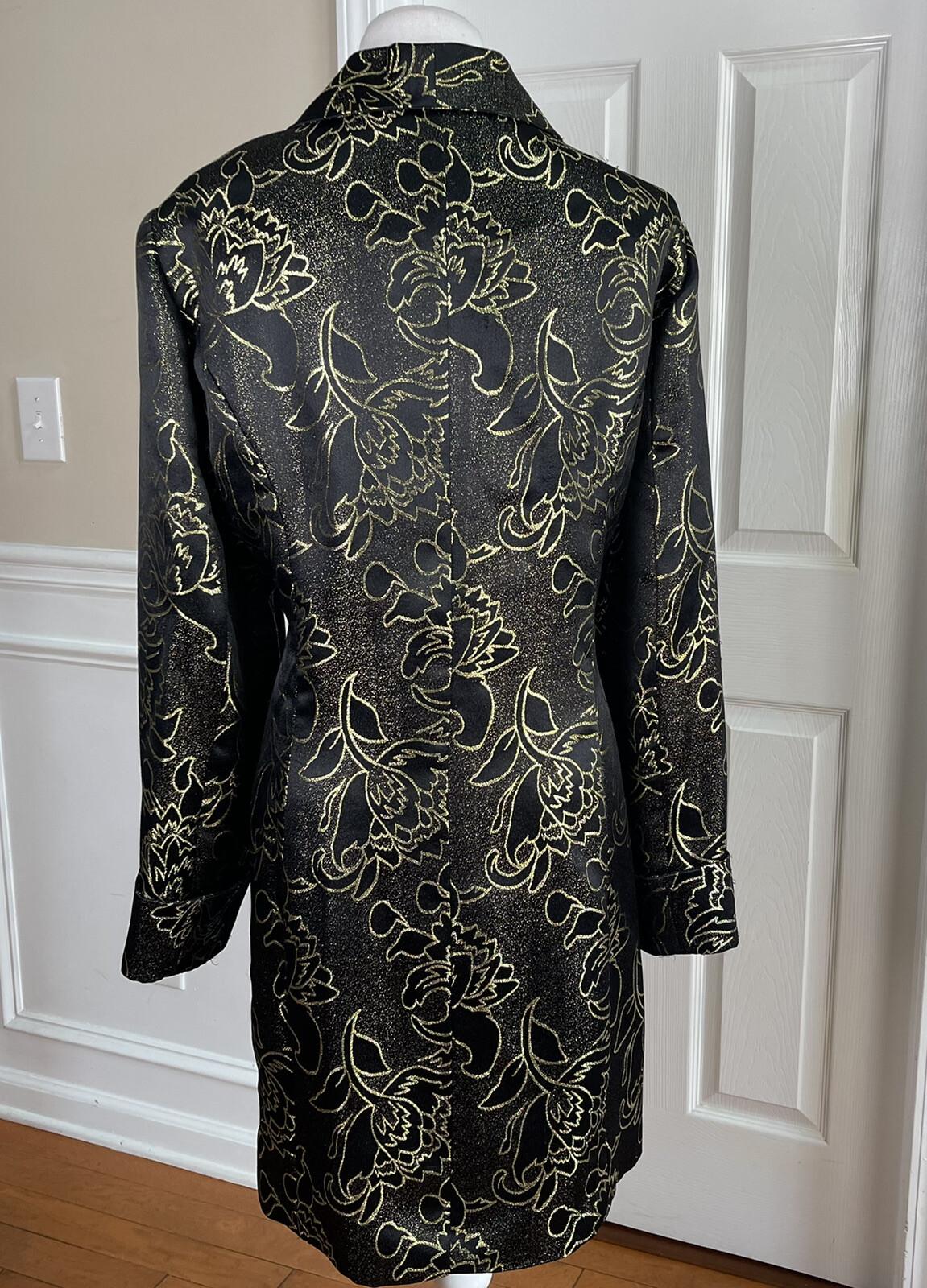 TERRAMINA Polyester Metallic Blazer Size 20 Black Gold Mid Length Lined 1PC