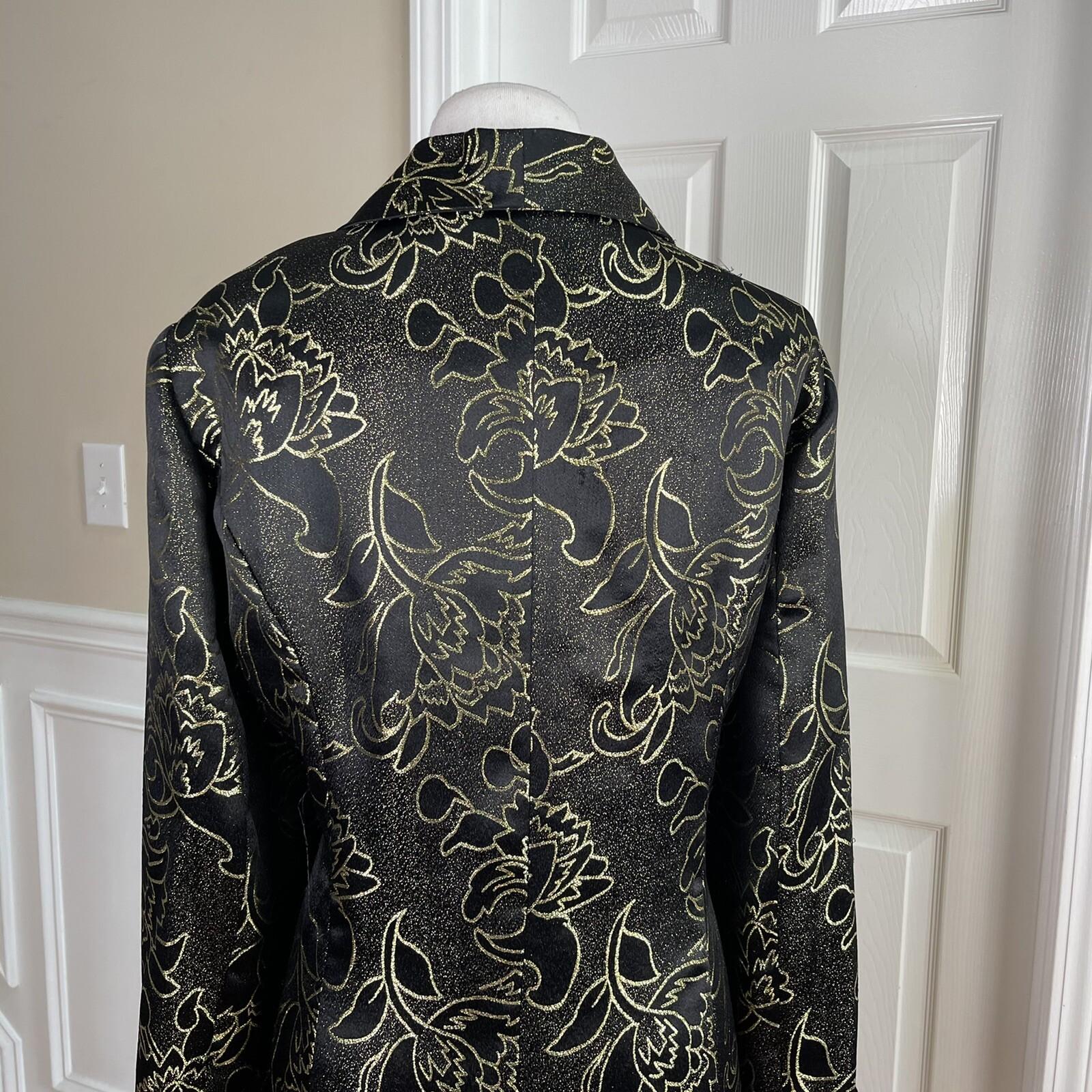 TERRAMINA Polyester Metallic Blazer Size 20 Black Gold Mid Length Lined 1PC