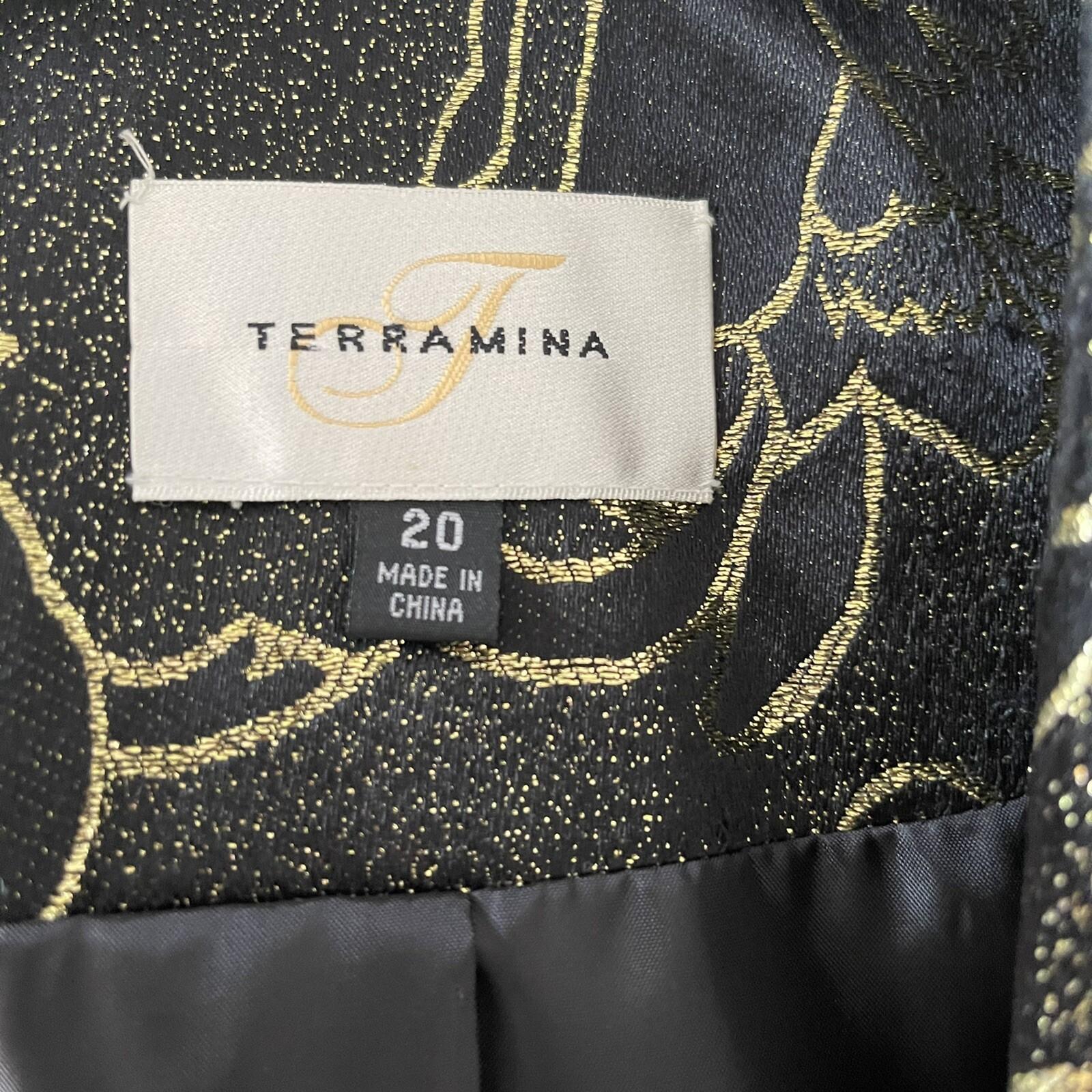TERRAMINA Polyester Metallic Blazer Size 20 Black Gold Mid Length Lined 1PC