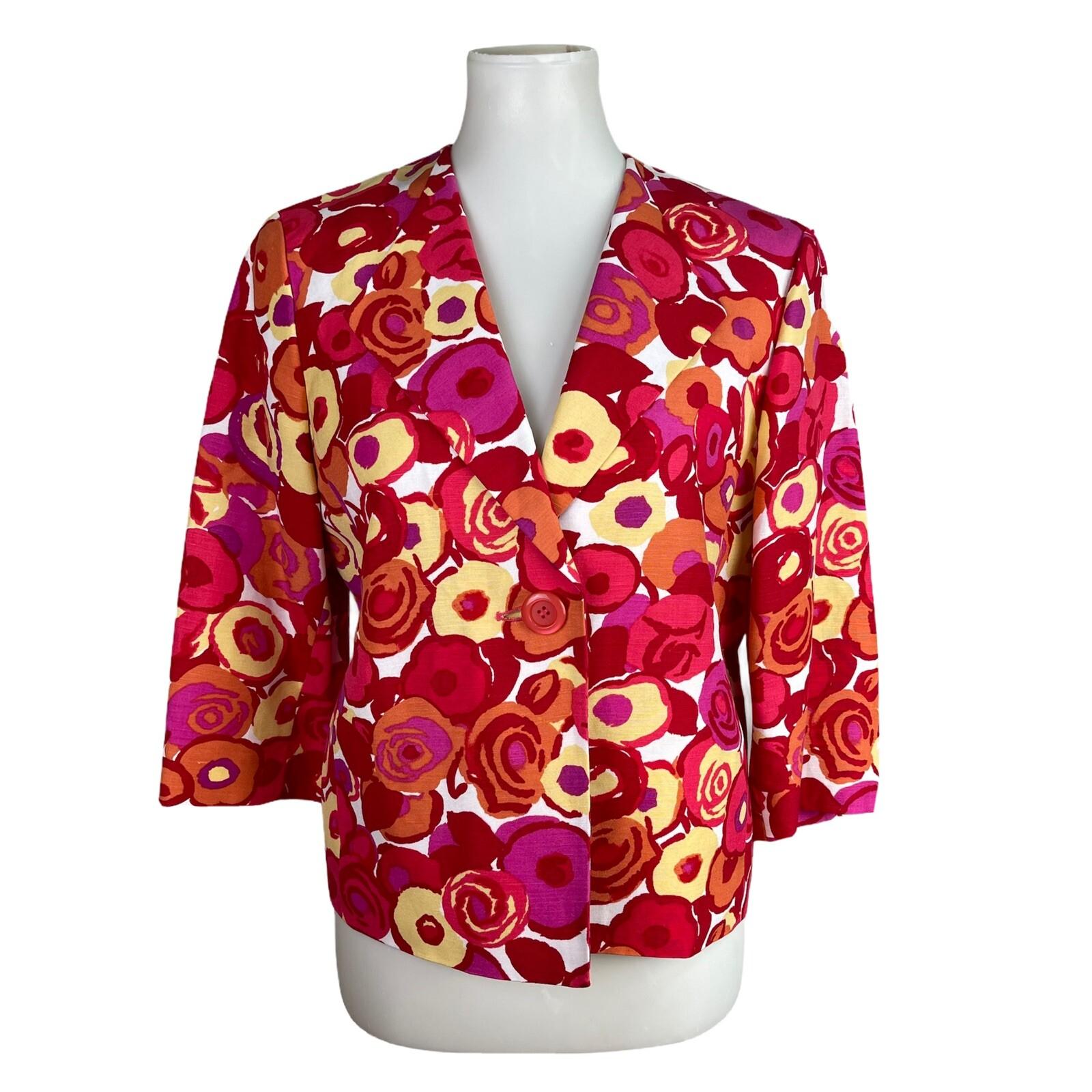KASPER Women Linen Rayon Blazer Size 8P Multicolored Collarless Lined 1PC