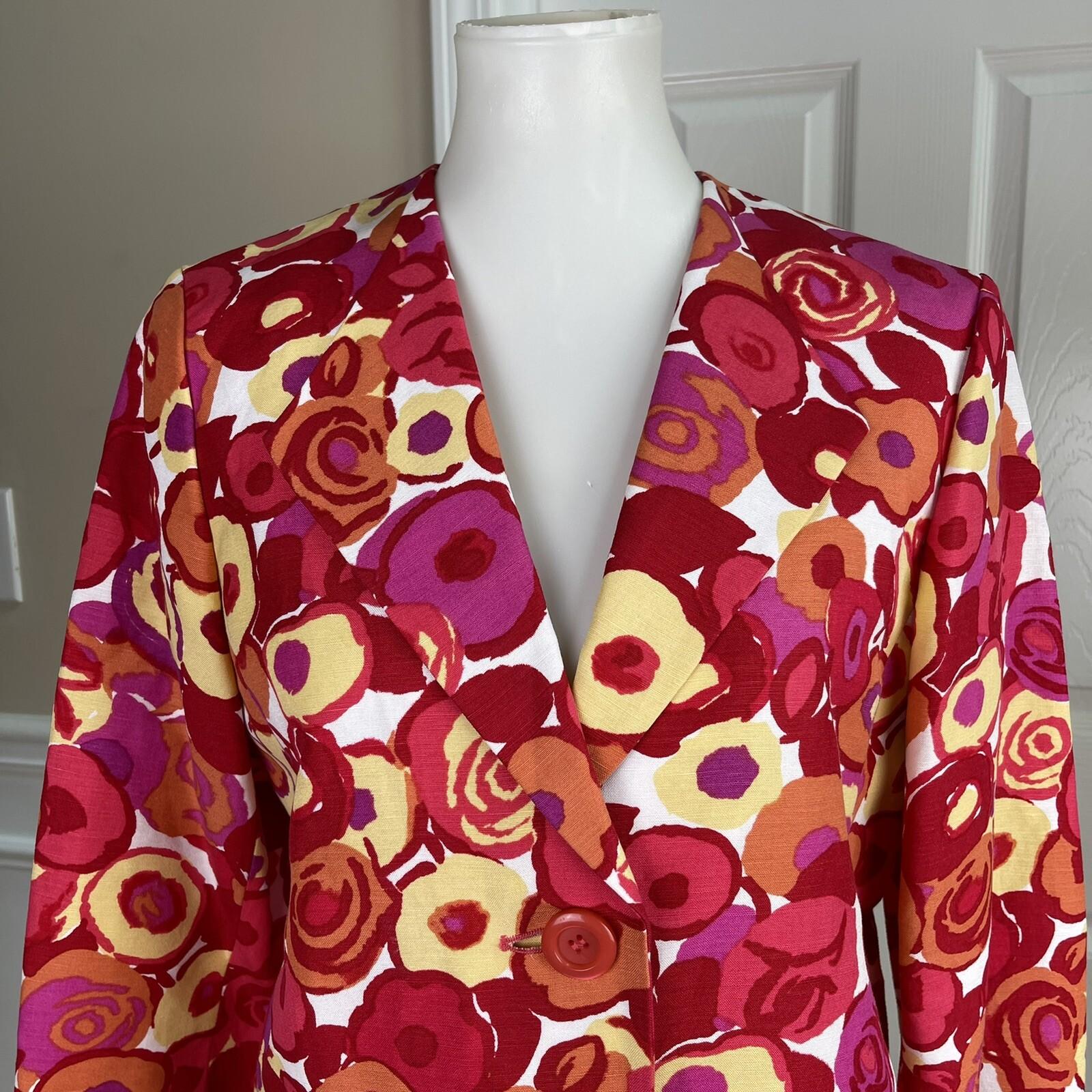 KASPER Women Linen Rayon Blazer Size 8P Multicolored Collarless Lined 1PC