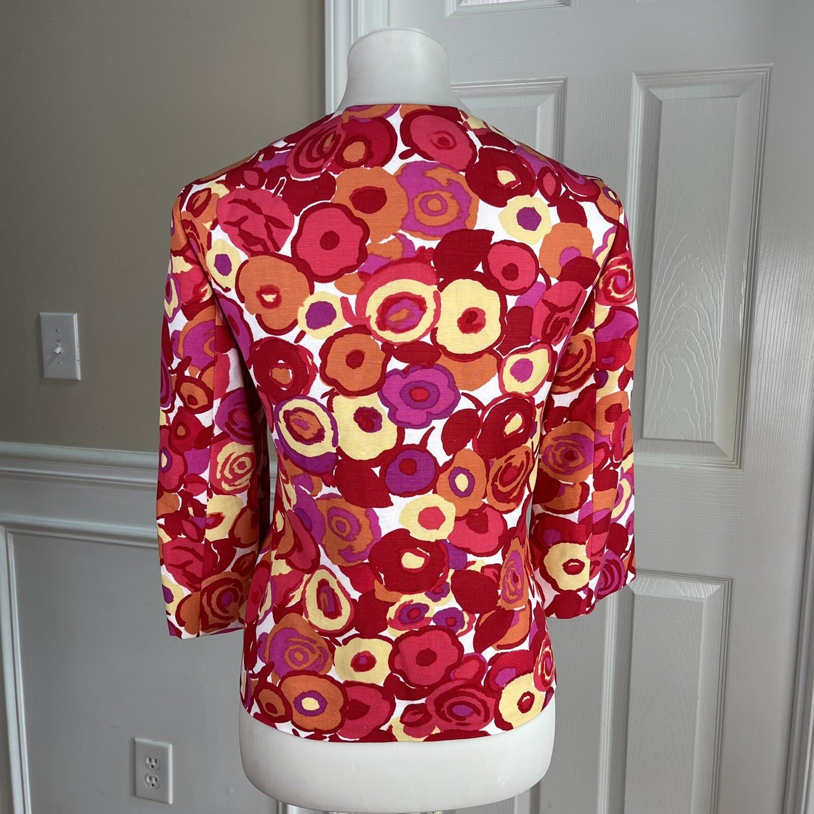 KASPER Women Linen Rayon Blazer Size 8P Multicolored Collarless Lined 1PC