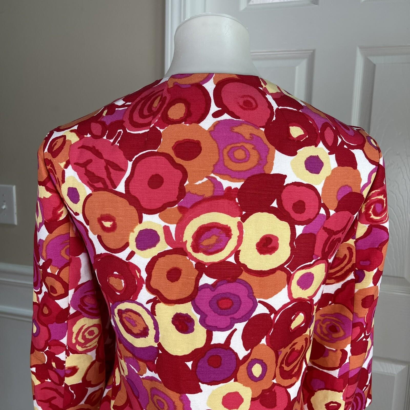 KASPER Women Linen Rayon Blazer Size 8P Multicolored Collarless Lined 1PC