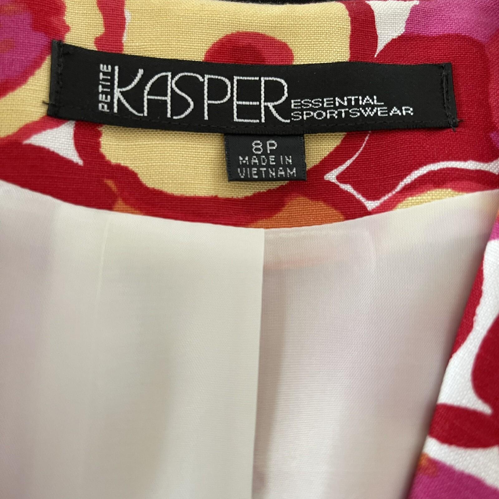 KASPER Women Linen Rayon Blazer Size 8P Multicolored Collarless Lined 1PC