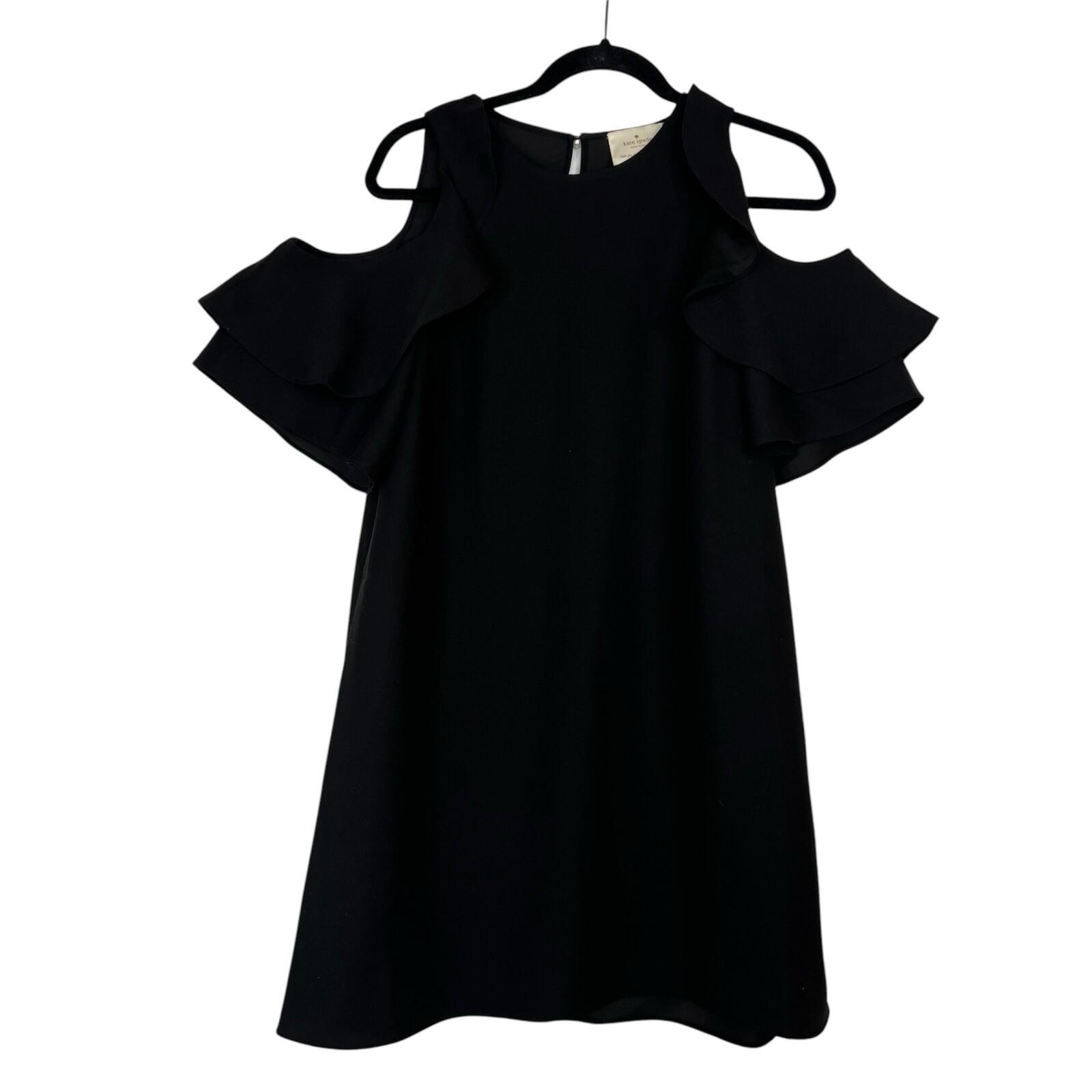 Kate Spade Dress S Black Cold Shoulder Cascading Ruffles Feminine Minimalist