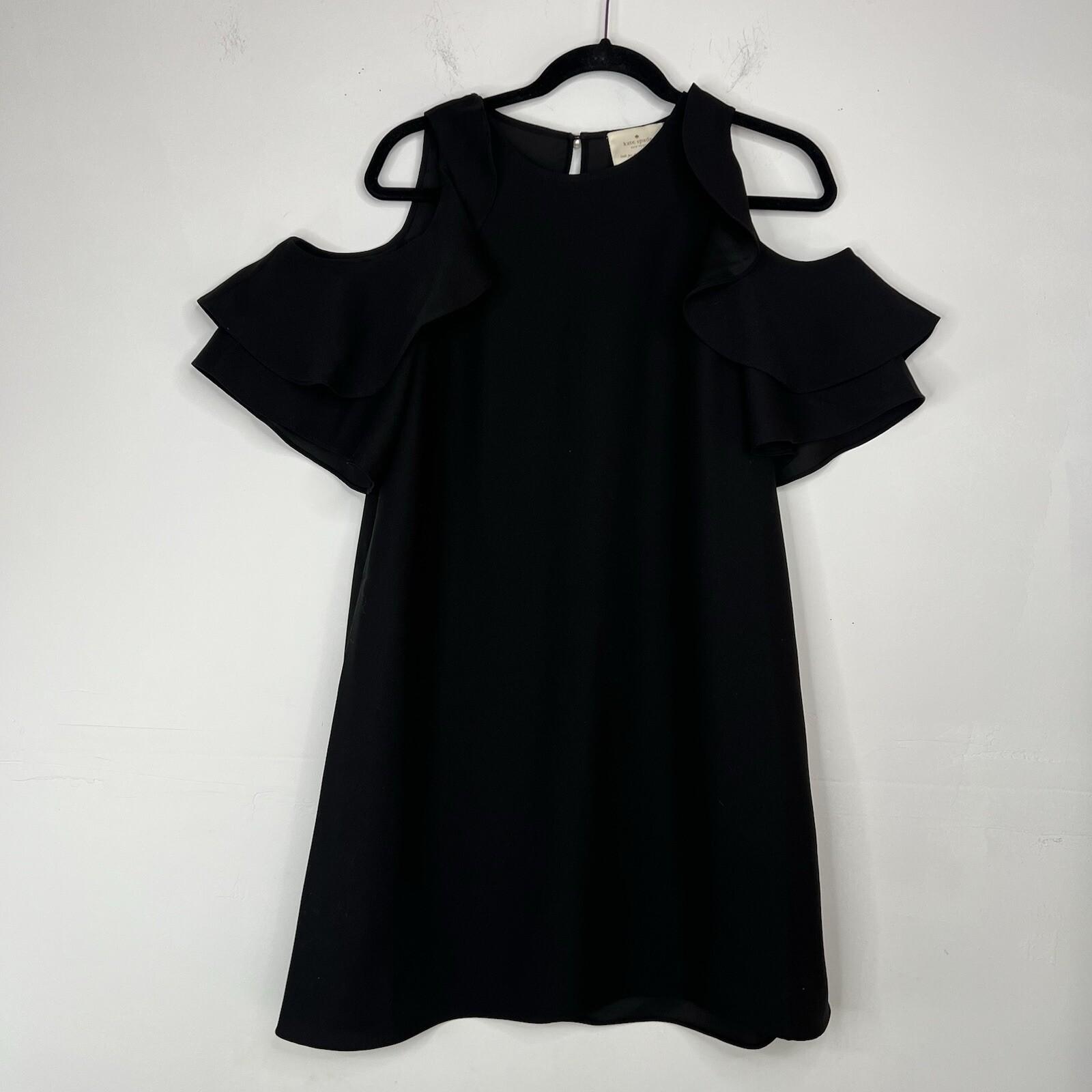 Kate Spade Dress S Black Cold Shoulder Cascading Ruffles Feminine Minimalist