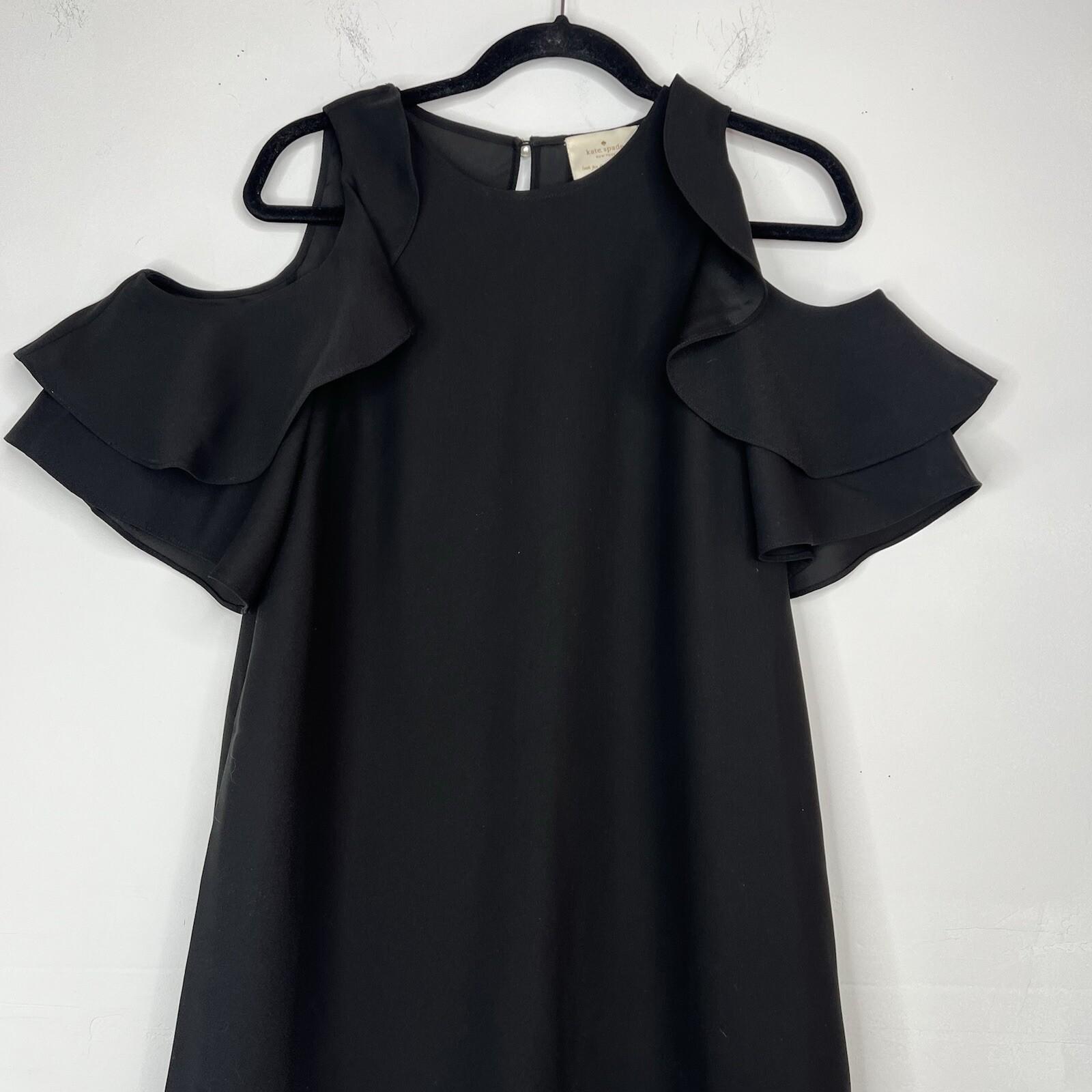 Kate Spade Dress S Black Cold Shoulder Cascading Ruffles Feminine Minimalist
