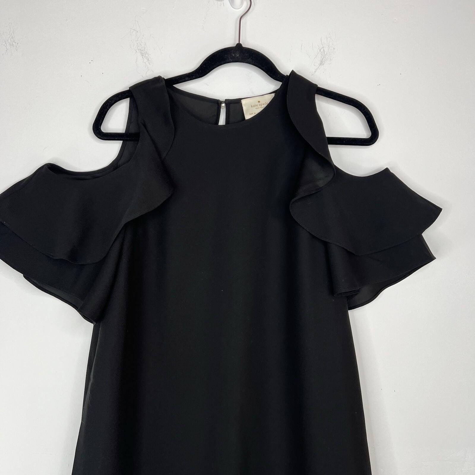 Kate Spade Dress S Black Cold Shoulder Cascading Ruffles Feminine Minimalist