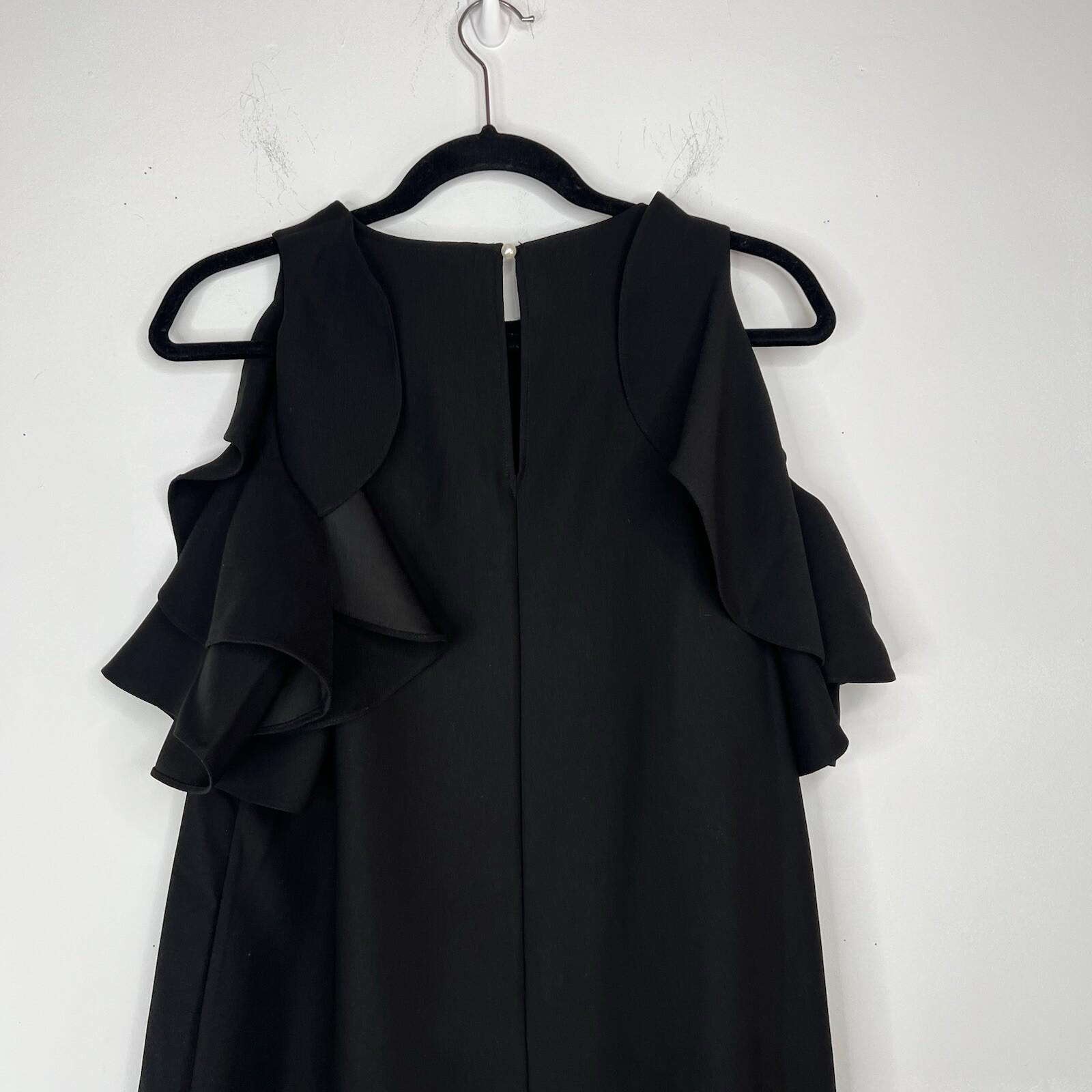 Kate Spade Dress S Black Cold Shoulder Cascading Ruffles Feminine Minimalist