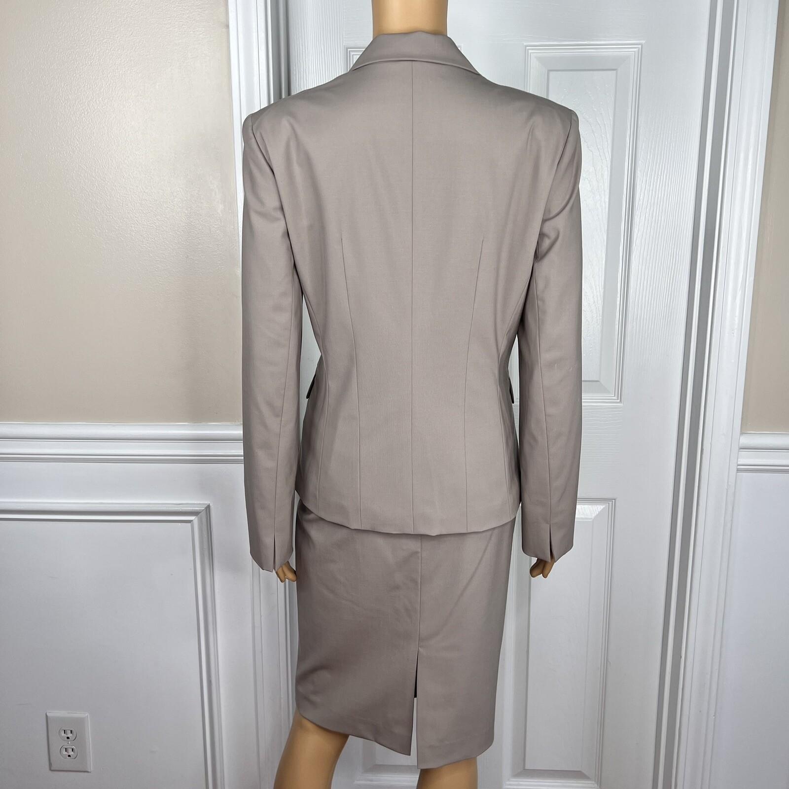 LAFAYETTE 148 NY  Women Virgin Wool Skirt Suit Size 4 Beige Stretch Lined 2PC
