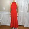 Calvin Klein Sheath Dress 14 Red Sleeveless Halter Full Length Formal Stretch