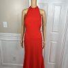 Calvin Klein Sheath Dress 14 Red Sleeveless Halter Full Length Formal Stretch