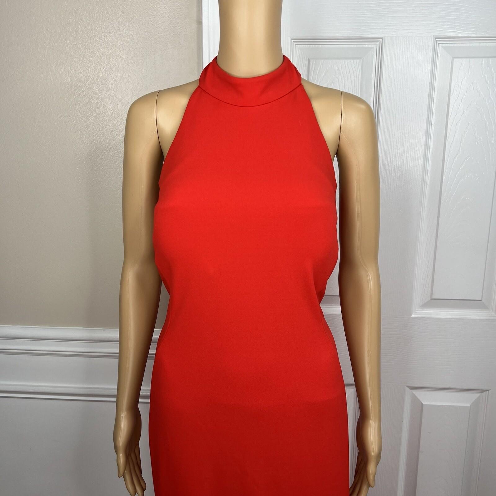 Calvin Klein Sheath Dress 14 Red Sleeveless Halter Full Length Formal Stretch