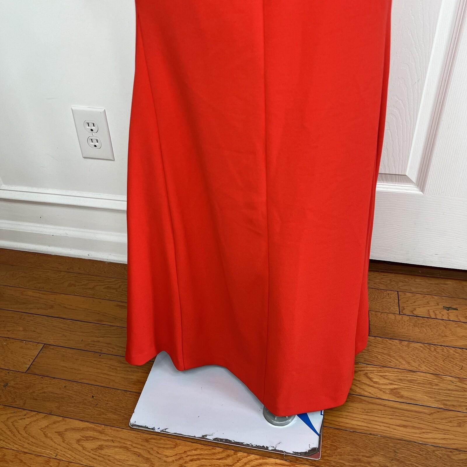 Calvin Klein Sheath Dress 14 Red Sleeveless Halter Full Length Formal Stretch