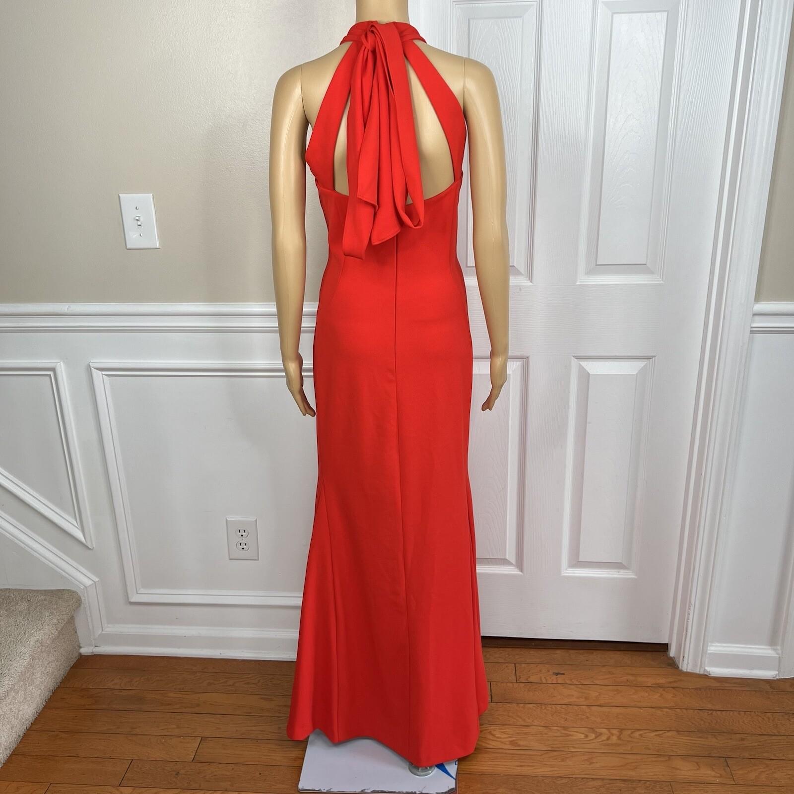 Calvin Klein Sheath Dress 14 Red Sleeveless Halter Full Length Formal Stretch