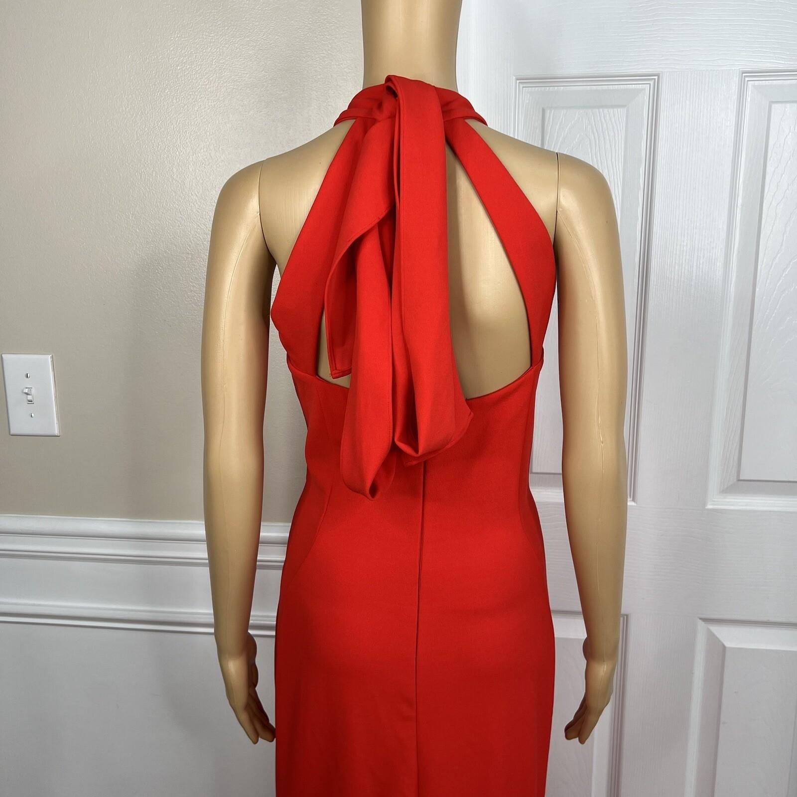 Calvin Klein Sheath Dress 14 Red Sleeveless Halter Full Length Formal Stretch