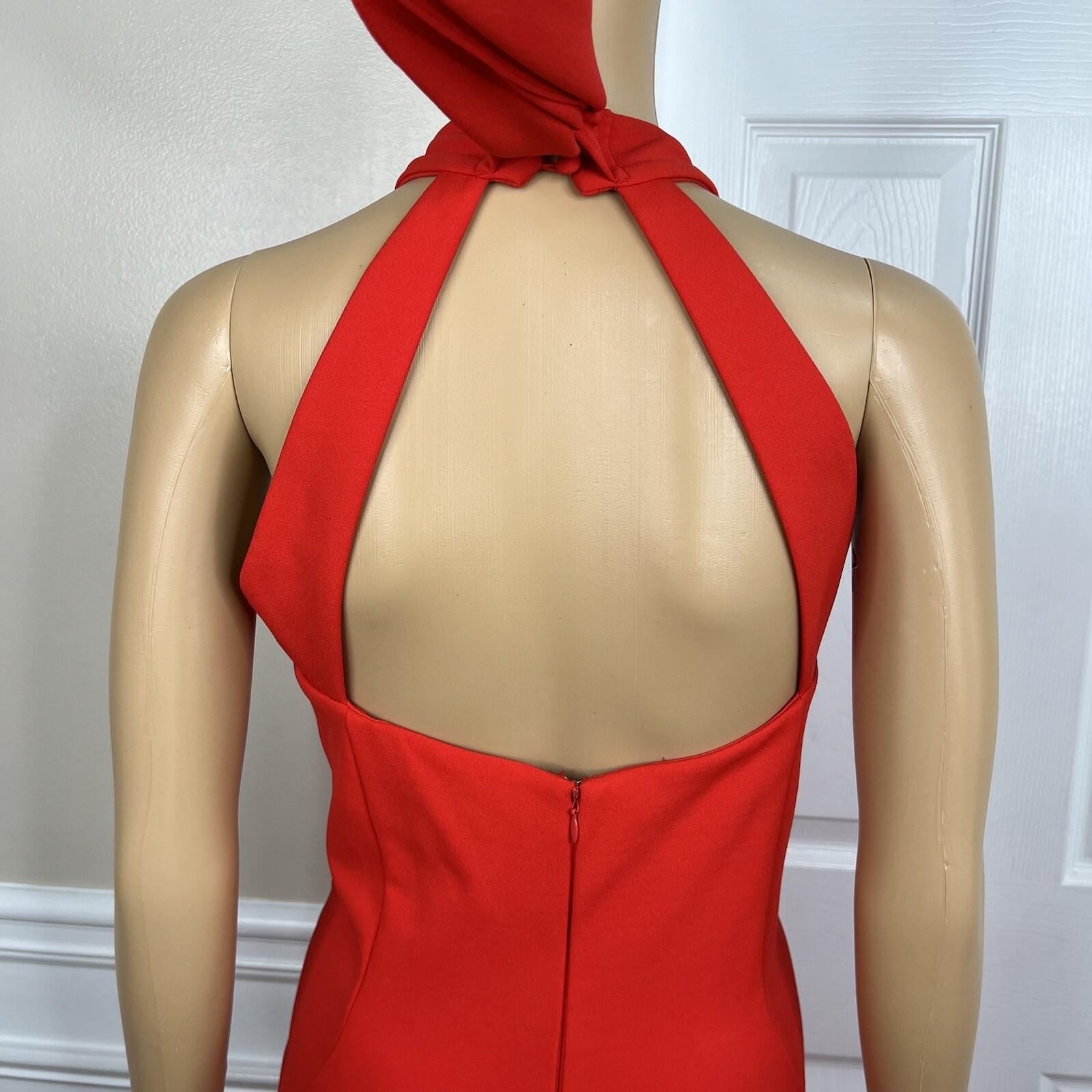 Calvin Klein Sheath Dress 14 Red Sleeveless Halter Full Length Formal Stretch