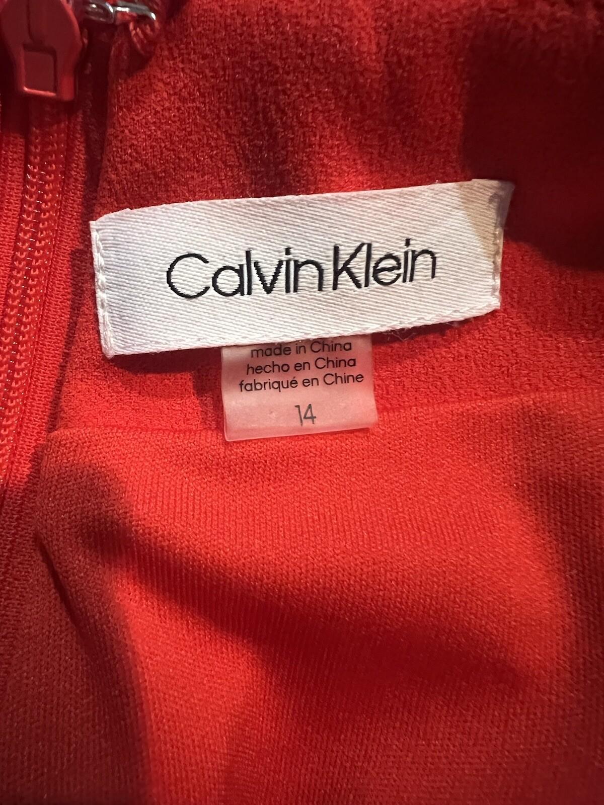 Calvin Klein Sheath Dress 14 Red Sleeveless Halter Full Length Formal Stretch