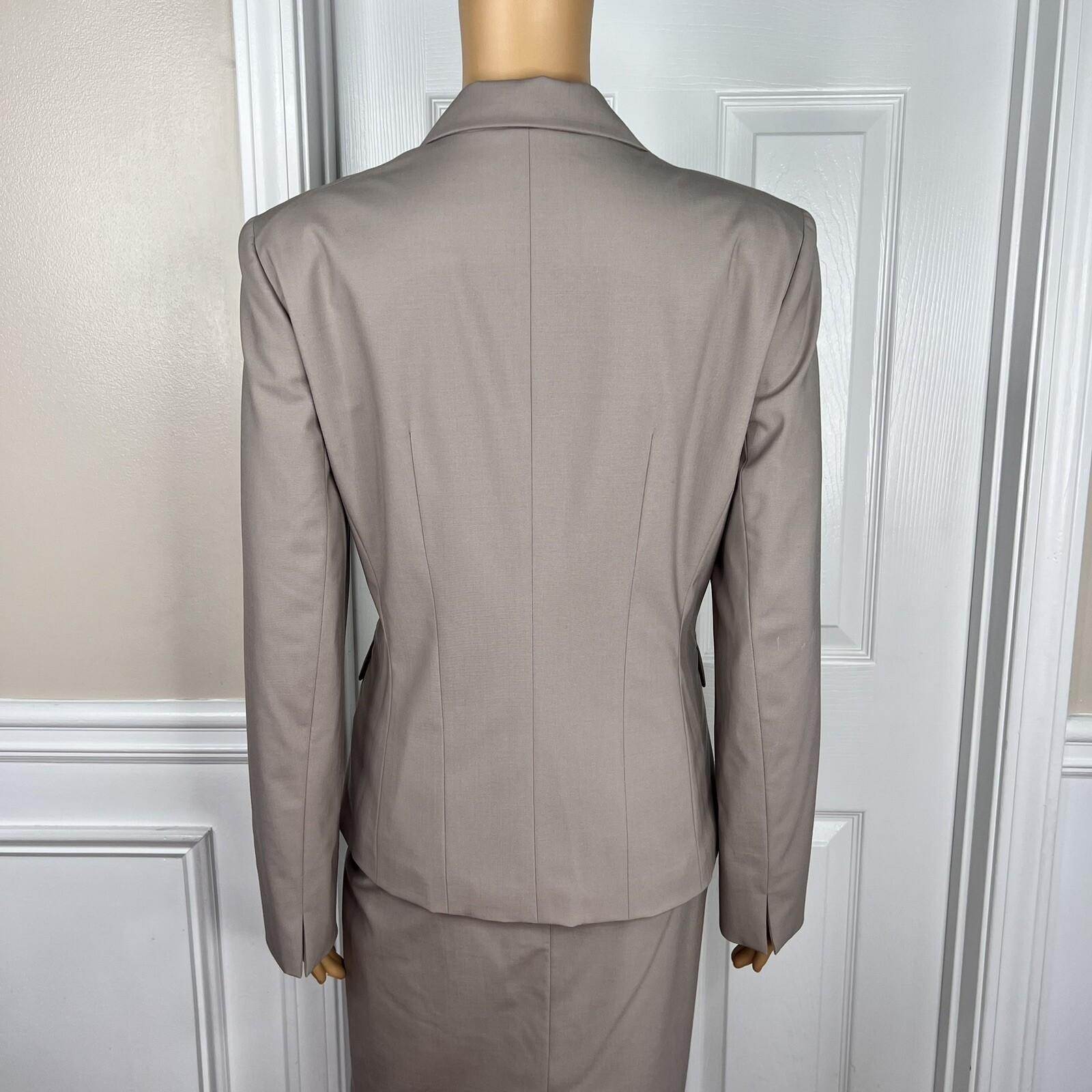 LAFAYETTE 148 NY  Women Virgin Wool Skirt Suit Size 4 Beige Stretch Lined 2PC