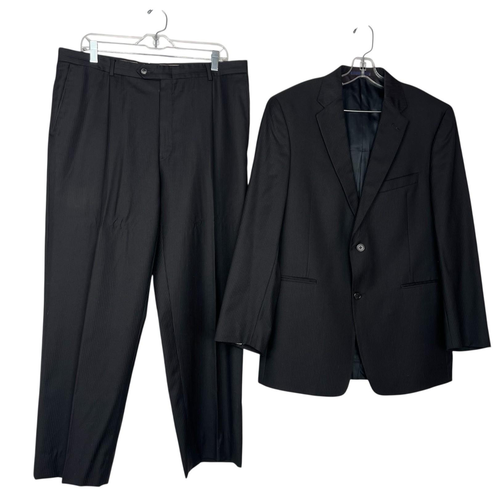 Cremieux Fabric Loro Piana VTG Men Wool Suit Size 44R Pants 36x28 Black Striped