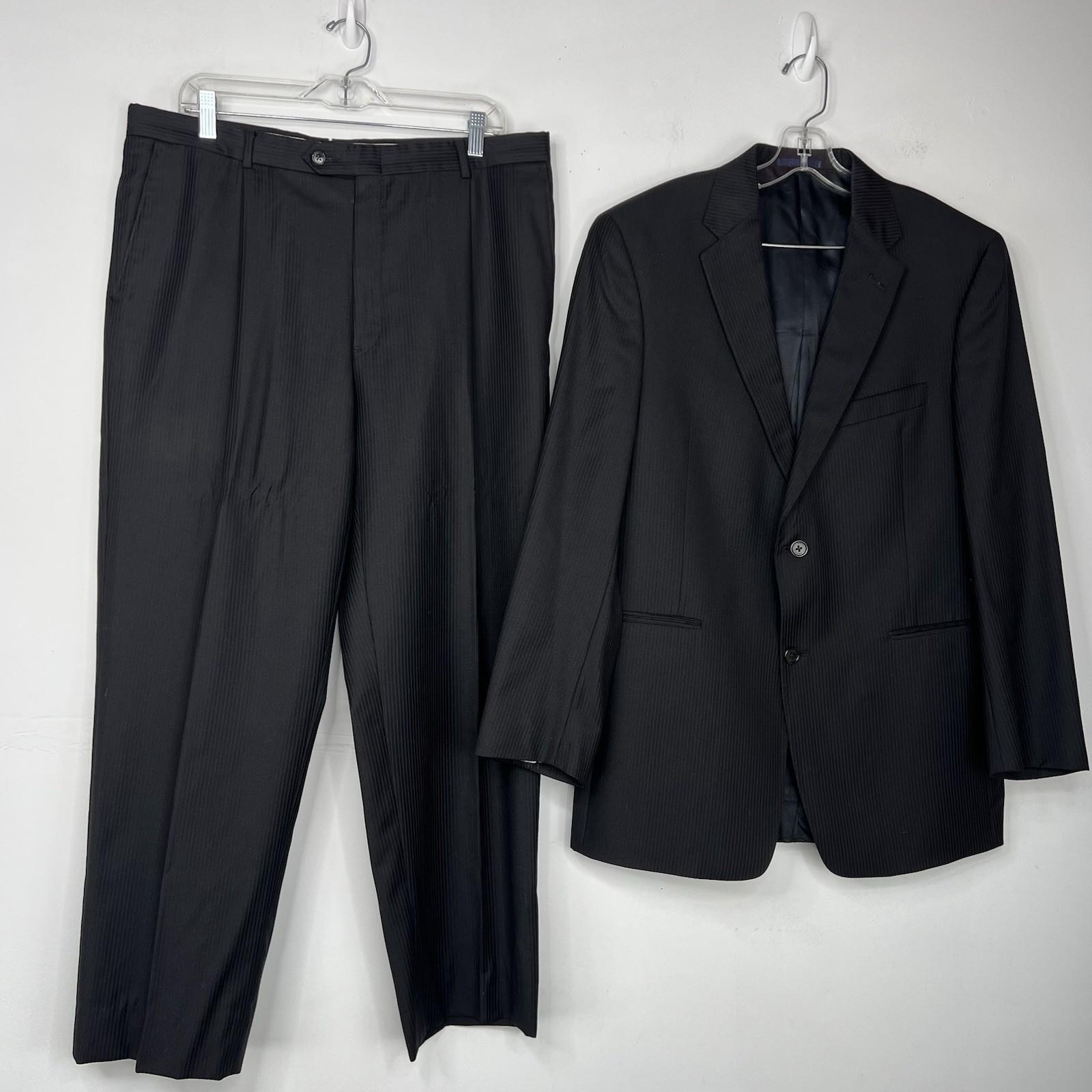 Cremieux Fabric Loro Piana VTG Men Wool Suit Size 44R Pants 36x28 Black Striped