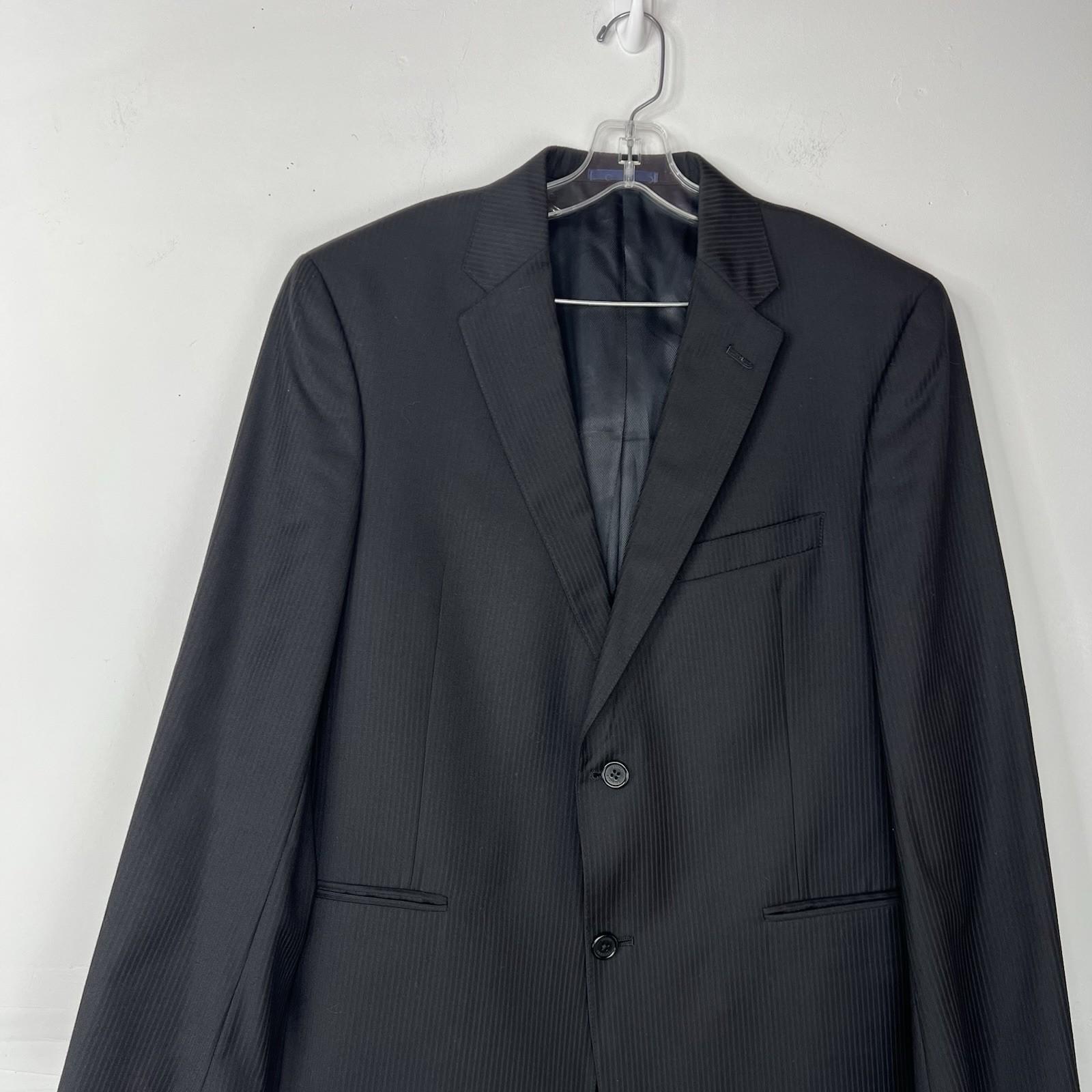 Cremieux Fabric Loro Piana VTG Men Wool Suit Size 44R Pants 36x28 Black Striped