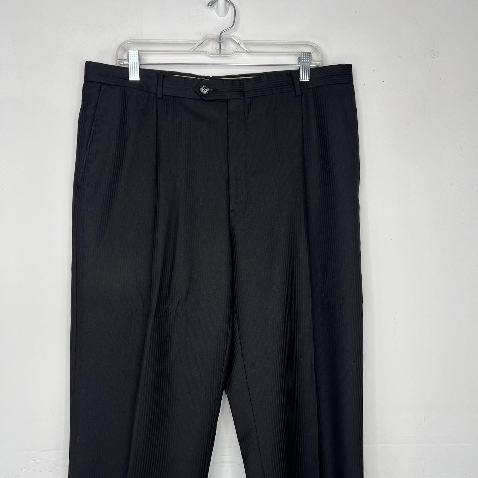 Cremieux Fabric Loro Piana VTG Men Wool Suit Size 44R Pants 36x28 Black Striped