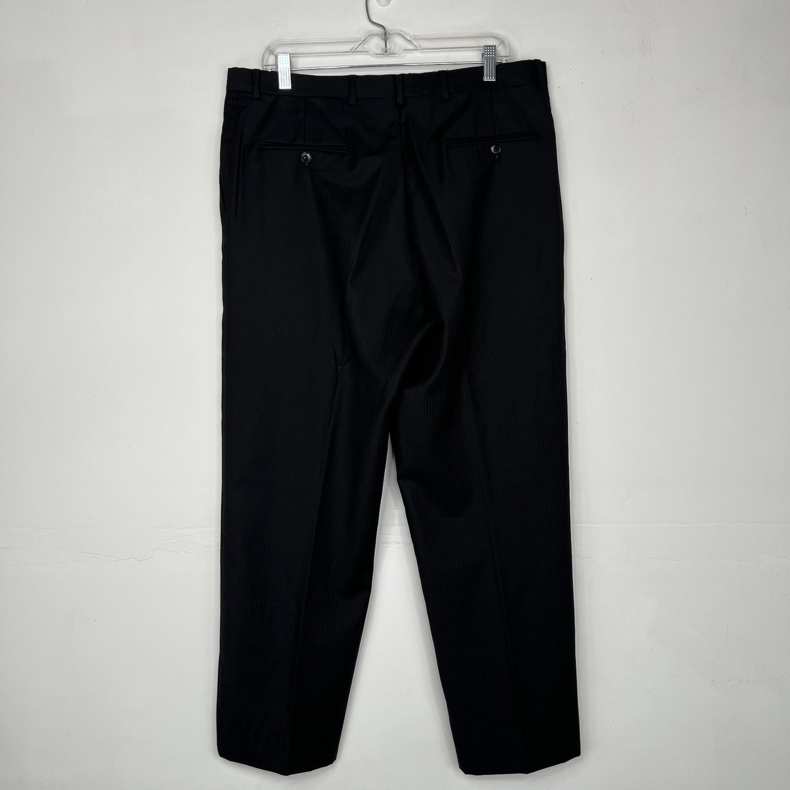 Cremieux Fabric Loro Piana VTG Men Wool Suit Size 44R Pants 36x28 Black Striped