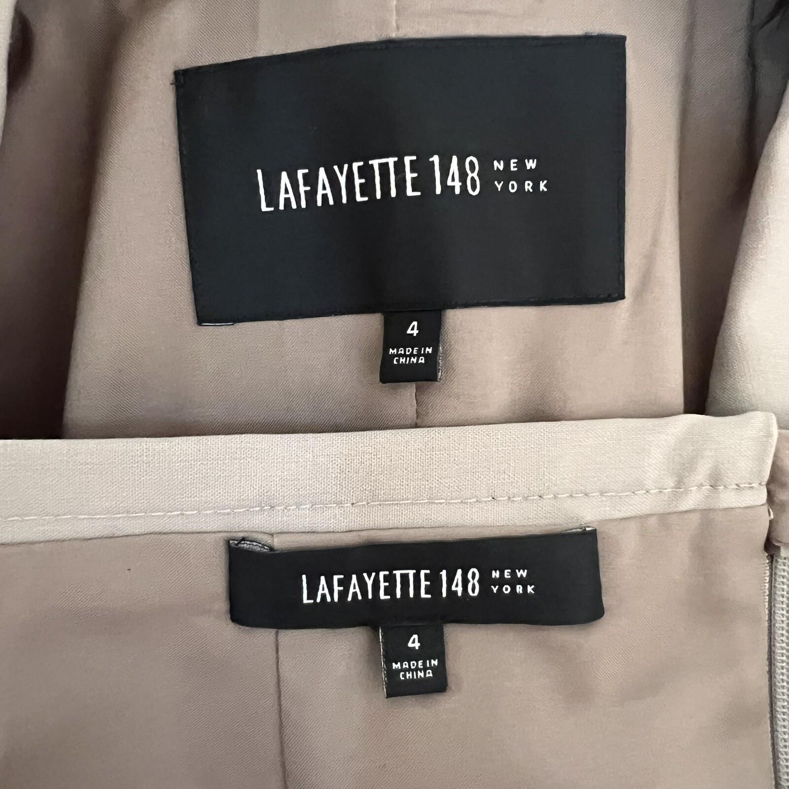 LAFAYETTE 148 NY  Women Virgin Wool Skirt Suit Size 4 Beige Stretch Lined 2PC