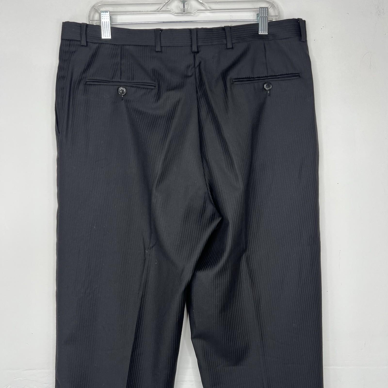 Cremieux Fabric Loro Piana VTG Men Wool Suit Size 44R Pants 36x28 Black Striped