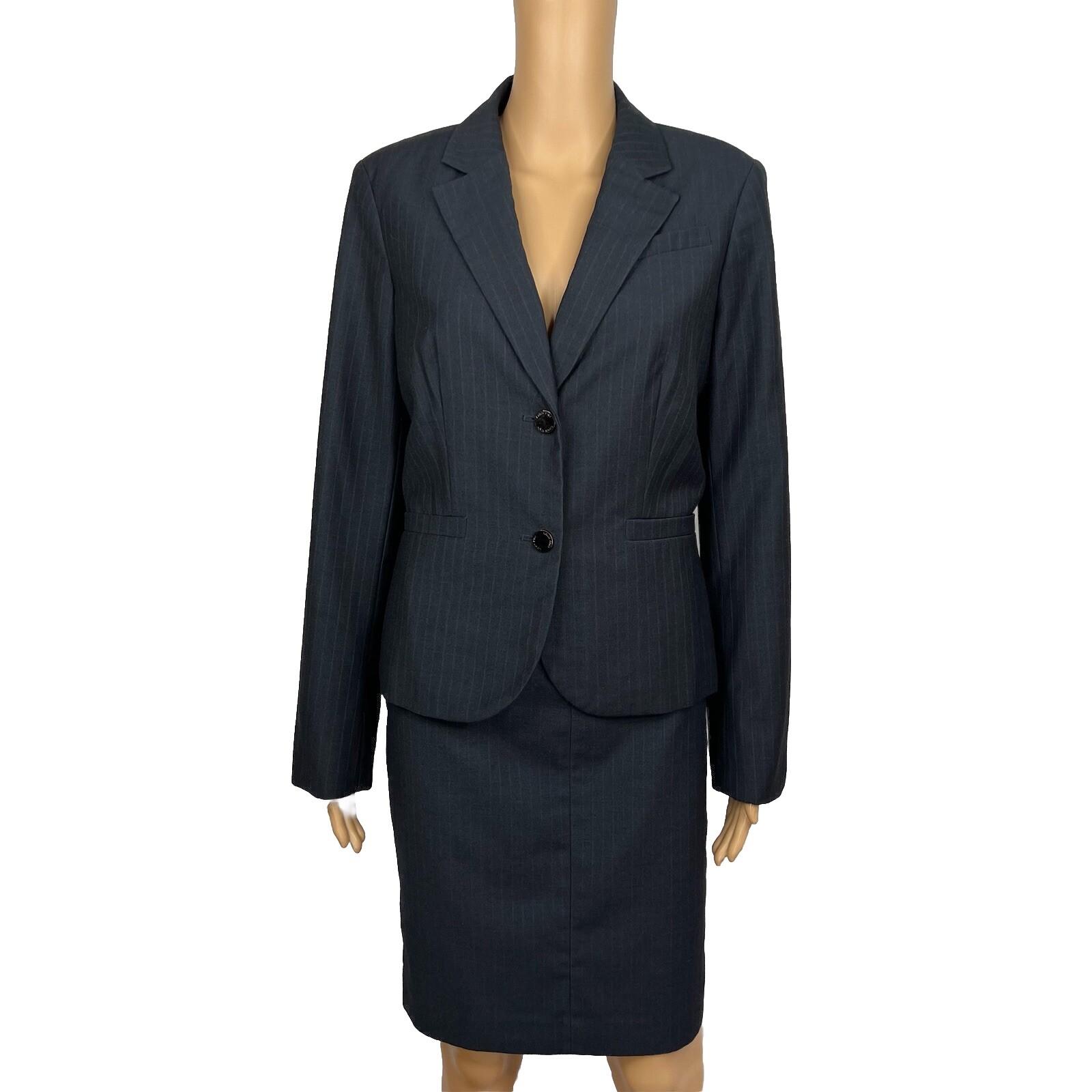 Calvin Klein Polyester Rayon Skirt 8 Suit 10 Black Striped Lined Career 2PC