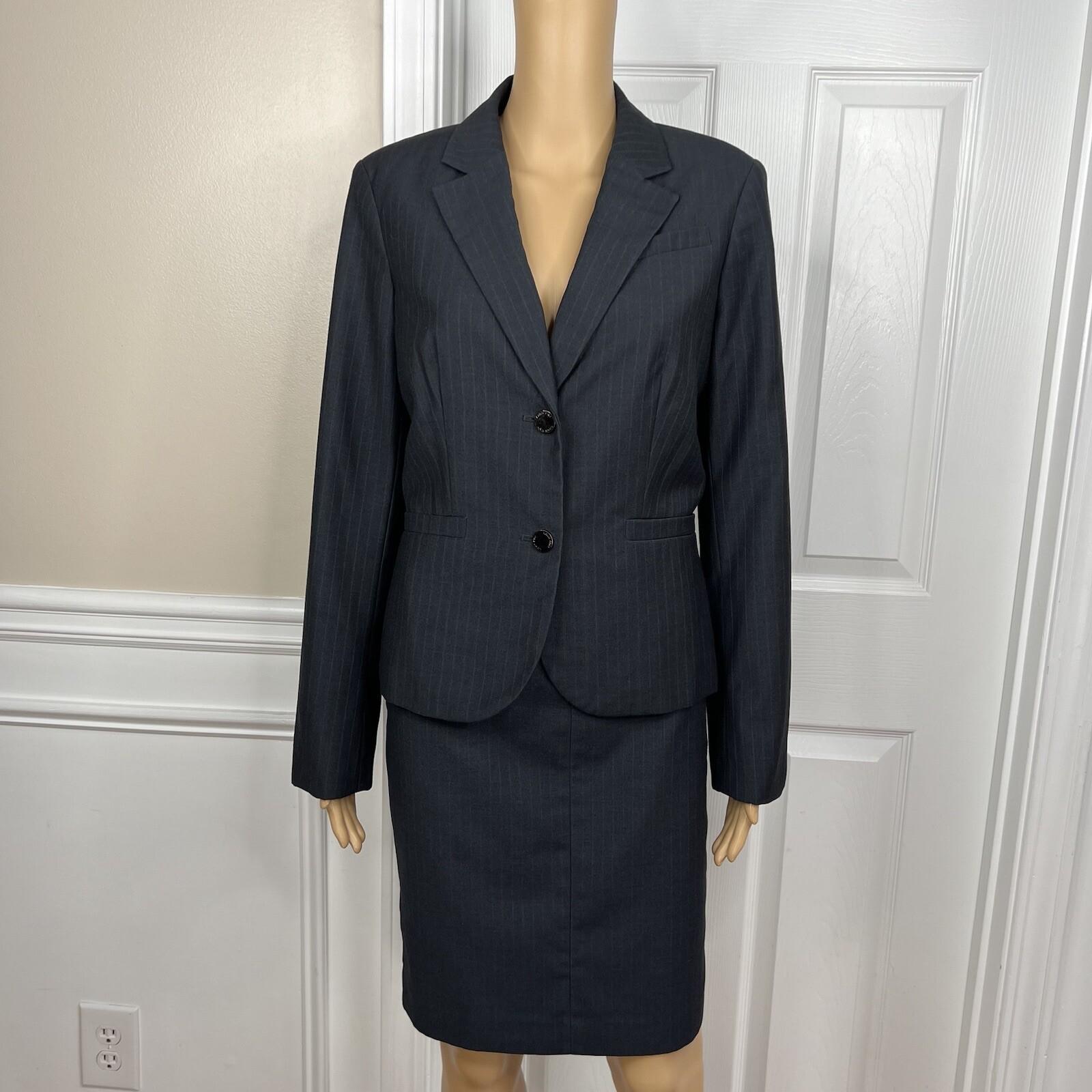 Calvin Klein Polyester Rayon Skirt 8 Suit 10 Black Striped Lined Career 2PC
