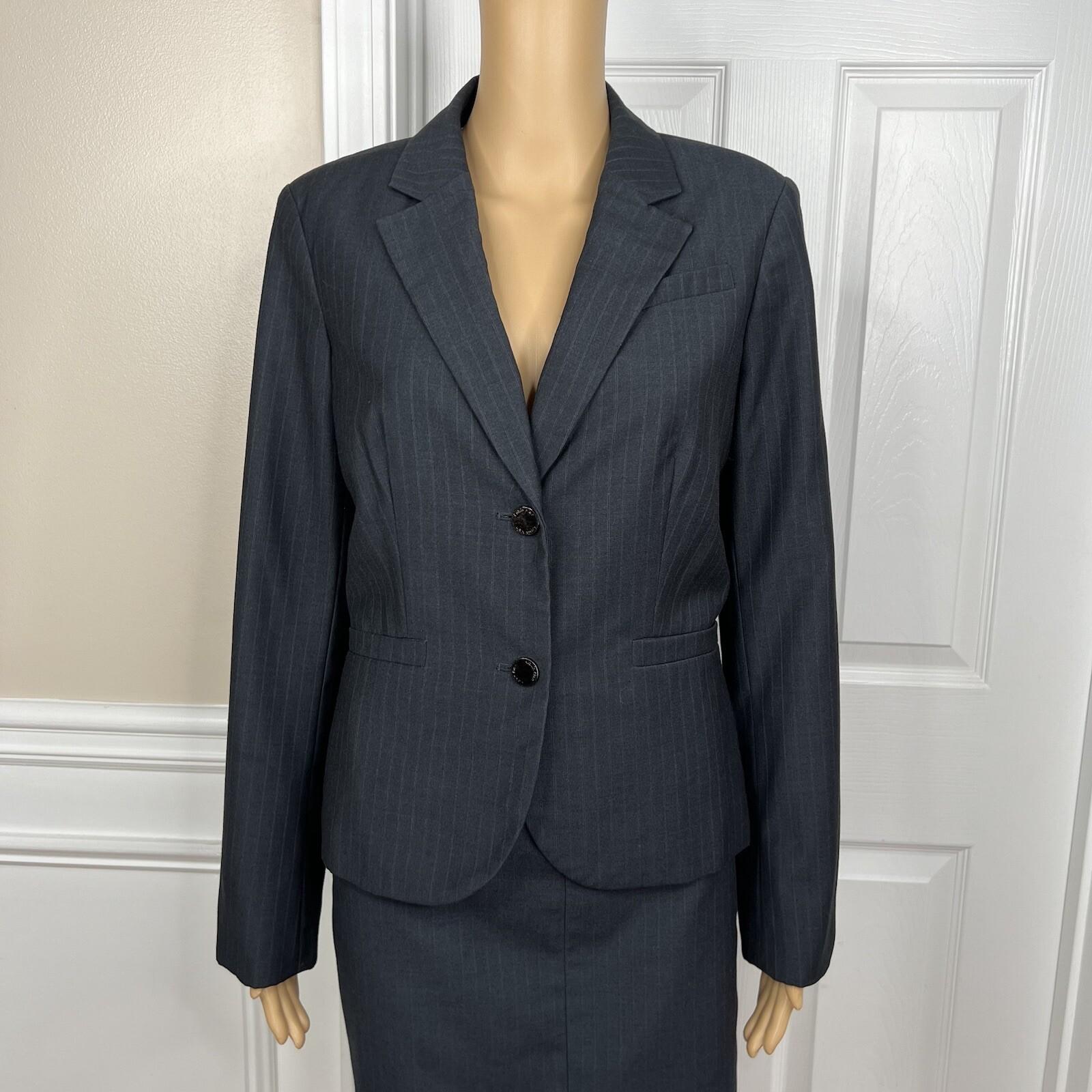 Calvin Klein Polyester Rayon Skirt 8 Suit 10 Black Striped Lined Career 2PC