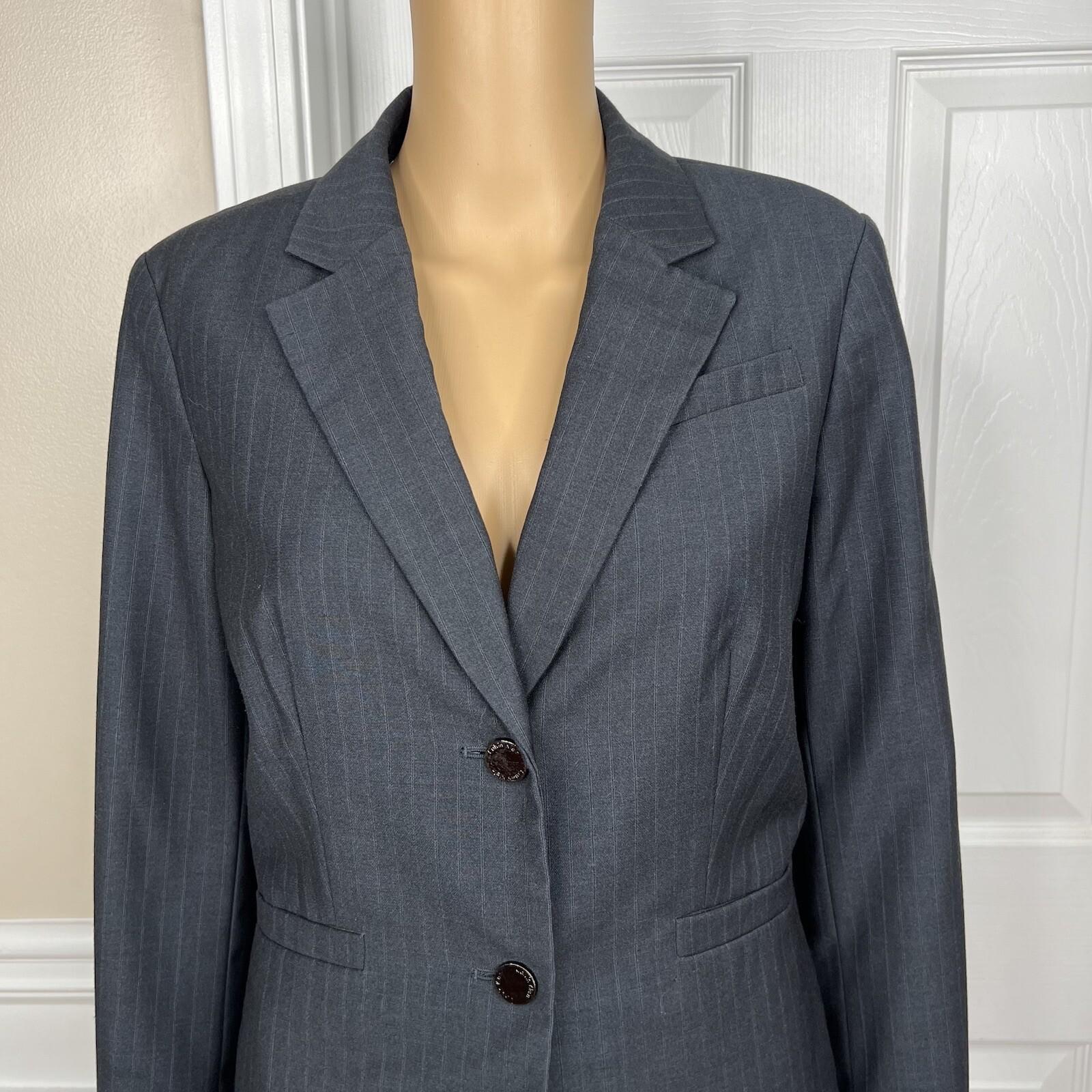 Calvin Klein Polyester Rayon Skirt 8 Suit 10 Black Striped Lined Career 2PC