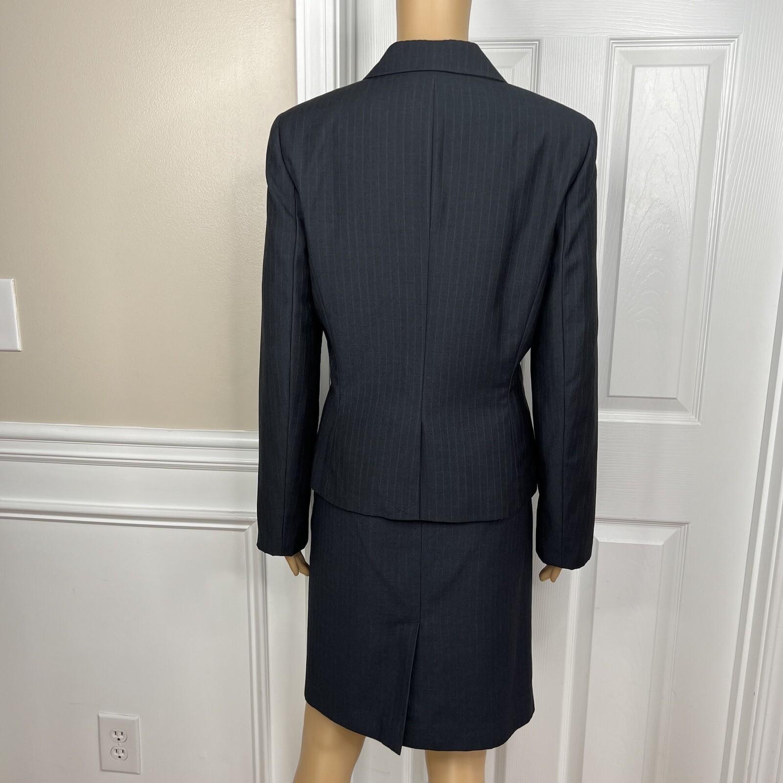 Calvin Klein Polyester Rayon Skirt 8 Suit 10 Black Striped Lined Career 2PC