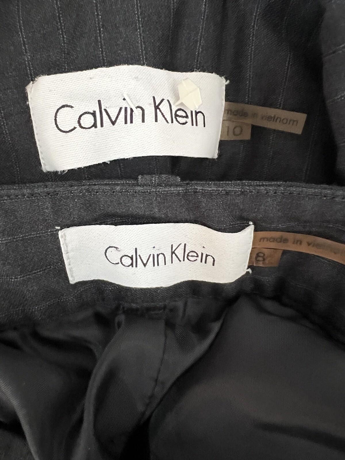 Calvin Klein Polyester Rayon Skirt 8 Suit 10 Black Striped Lined Career 2PC