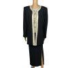 Valentine Polyester Skirt Suit Top 12 Gold Black Beaded Open Front Lined 3PC