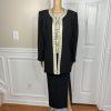 Valentine Polyester Skirt Suit Top 12 Gold Black Beaded Open Front Lined 3PC