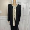 Valentine Polyester Skirt Suit Top 12 Gold Black Beaded Open Front Lined 3PC