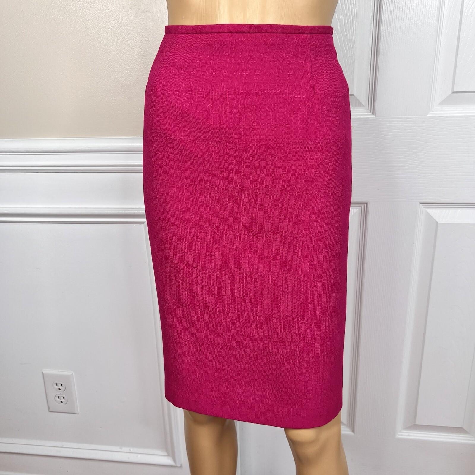 Kasper ASL Viscose Blend Skirt Suit 12 Pink Embroidered Lined Short Sleeve 2PC