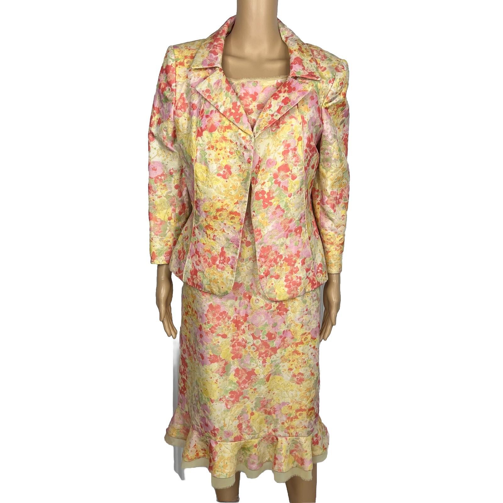 Nipon Boutique Vintage Polyester Rayon Dress Suit 10 Floral Brocade Lined 2PC